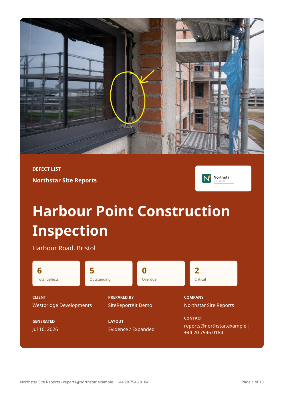 Harbour Point construction inspection defect report cover